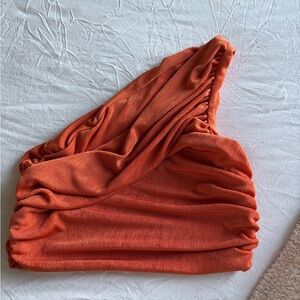 Orange Ruched One-Shoulder Top